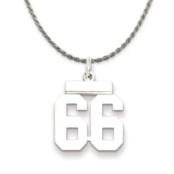 Sterling Silver Athletic Lg Polished Number 66 Necklace - 18 Inch